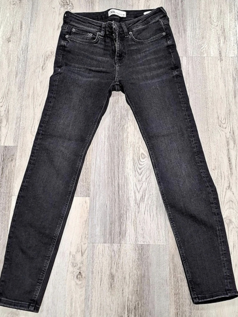 Zara The Skinny Jeans Women's 6 EUR 38 Washed Black Stretch Mid Rise Ankle
